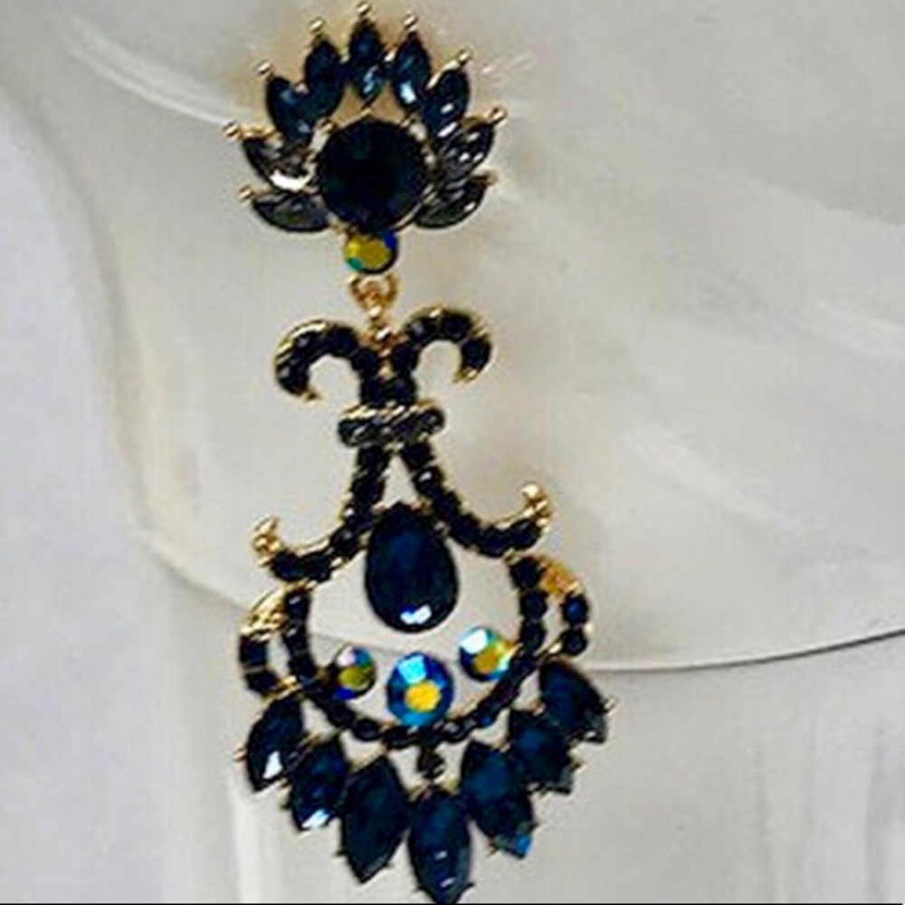 Navy Montana Blue Lotus Flower Earrings-Boutique - Picture 5 of 9